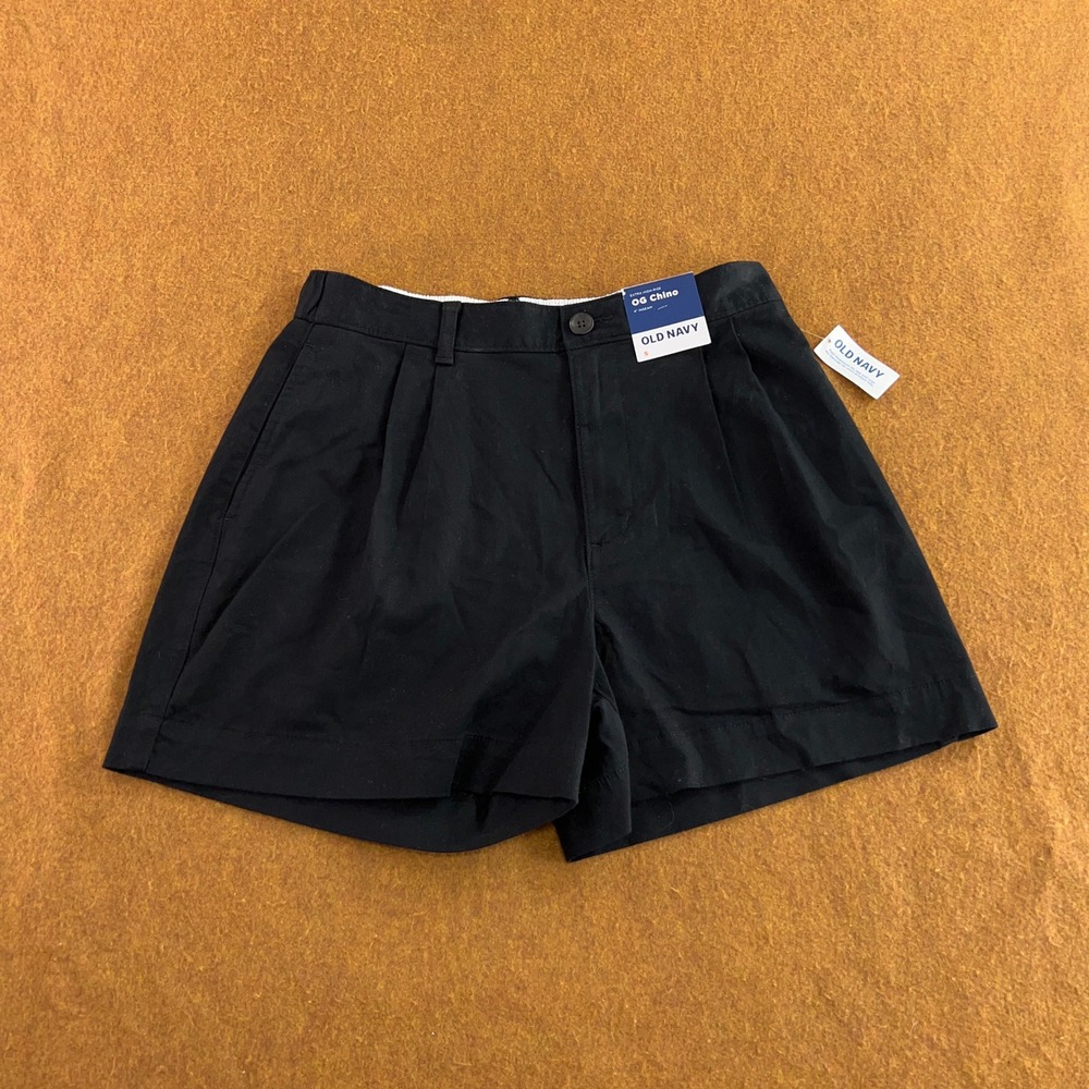 Old Navy Womens Small Black Extra High-Rise OG Chino Pleated Shorts NWT